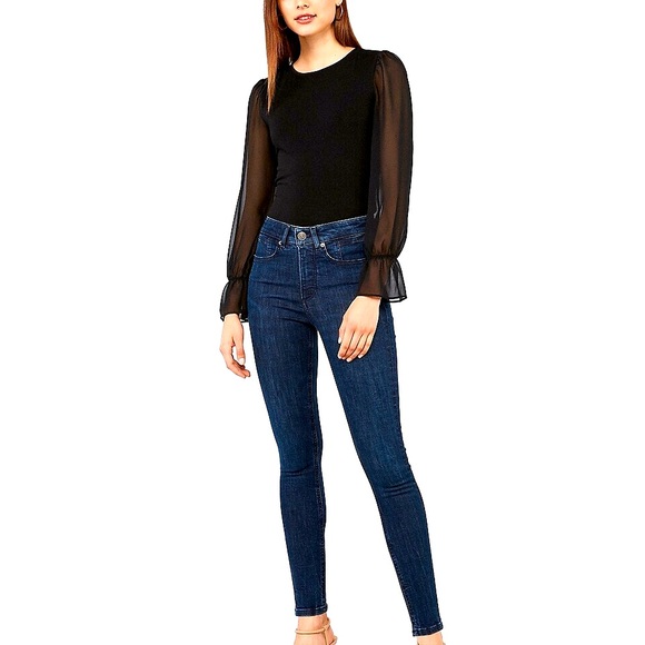 Express High Waisted Denim Perfect Lift Dark Wash Ankle Skinny Jeans, size 6R